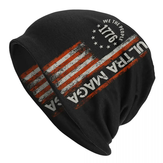 Trump Ultra MAGA American Flag Bonnet Hats Autumn Winter Outdoor Skullies Beanies Hat Unisex Knitting Hats Warm Head Wrap Cap